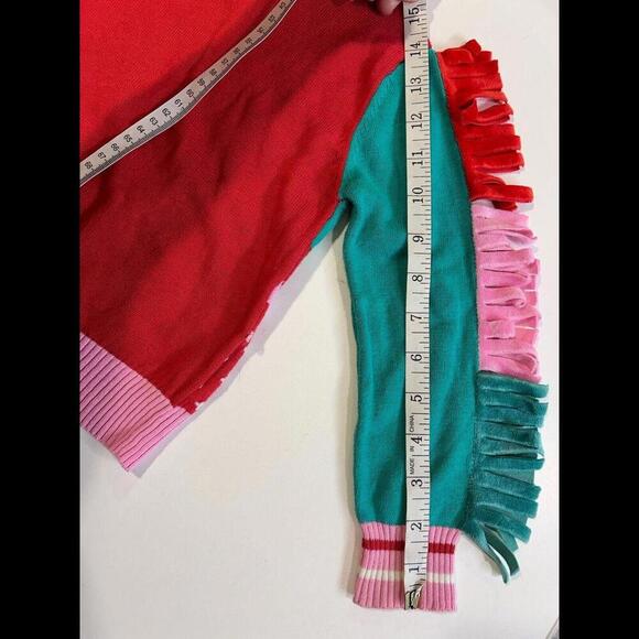 Well Worn Toddler Girls Unicorn Holiday Sweater 2T Red Green Pink Velour Fringe - Picture 9 of 9